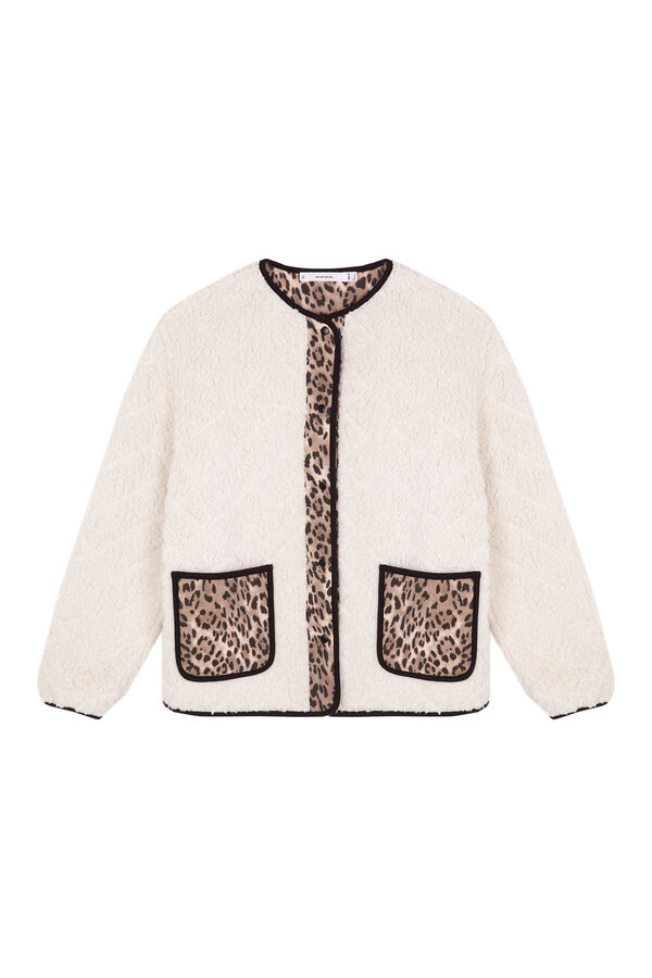 Women'secret Chamarra short reversible con estampado animal marfil