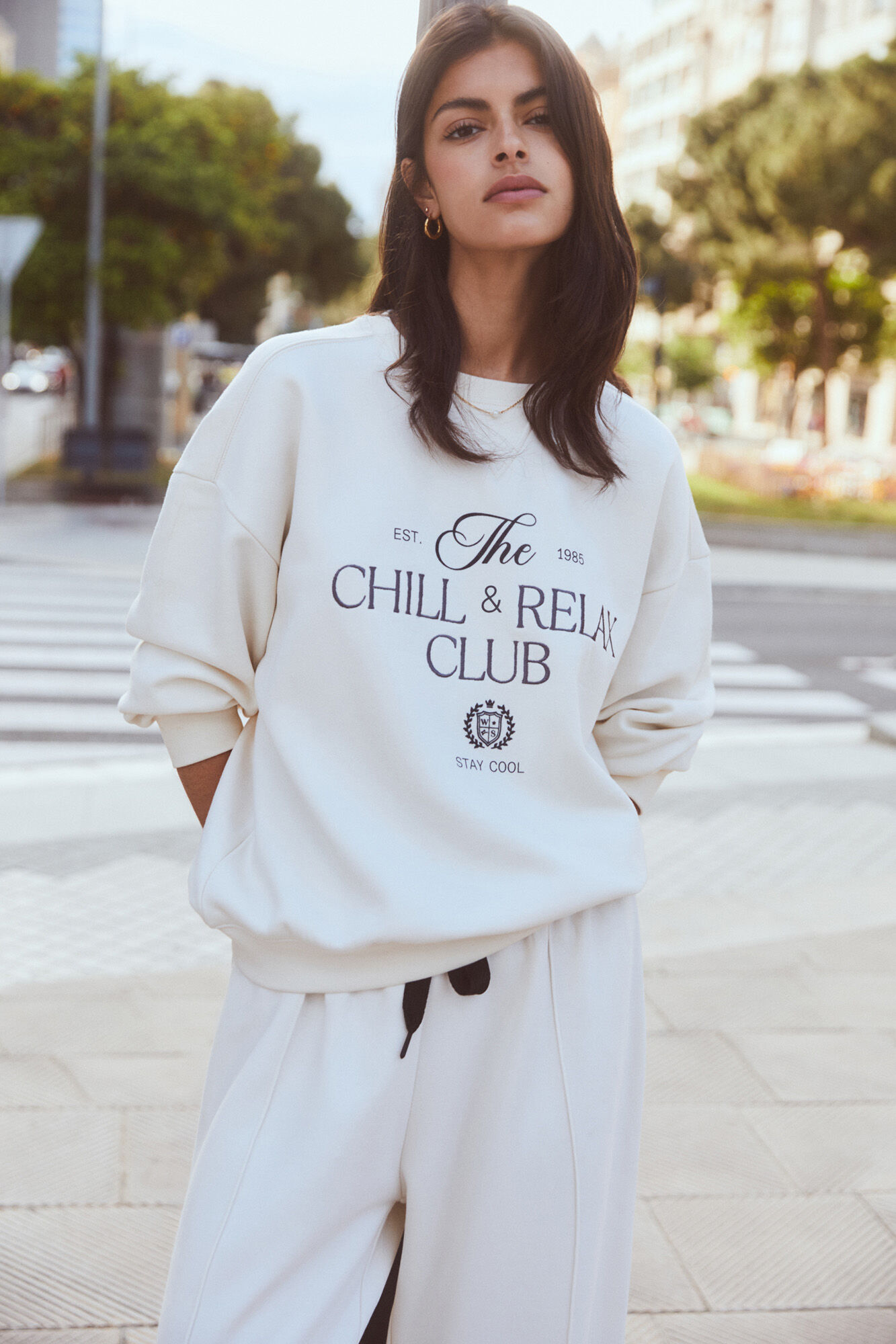 Women'secret Sudadera de felpa de algod&oacute;n blanca