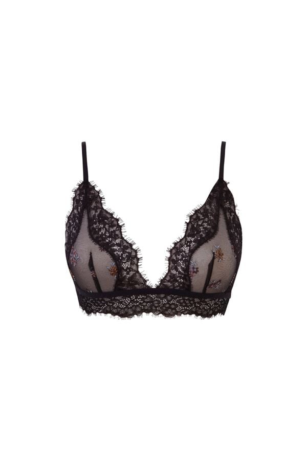 Women'secret Brasier triangular bordado de flores negro NATURAL negro