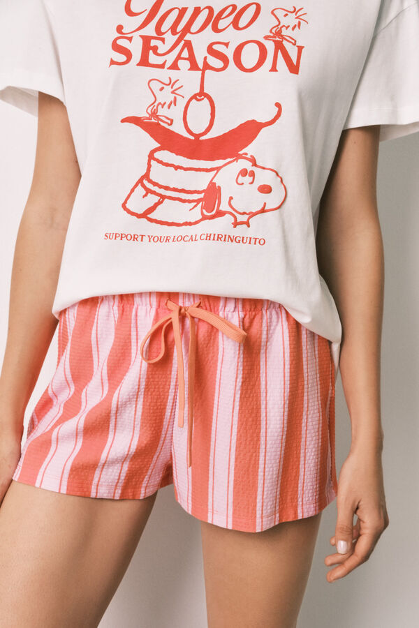 Women'secret Pijama corta de algod&oacute;n Snoopy a rayas estampado