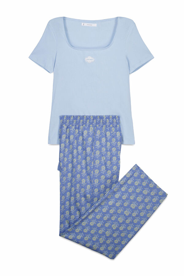 Women'secret Pijama larga de algod&oacute;n de manga corta azul azul