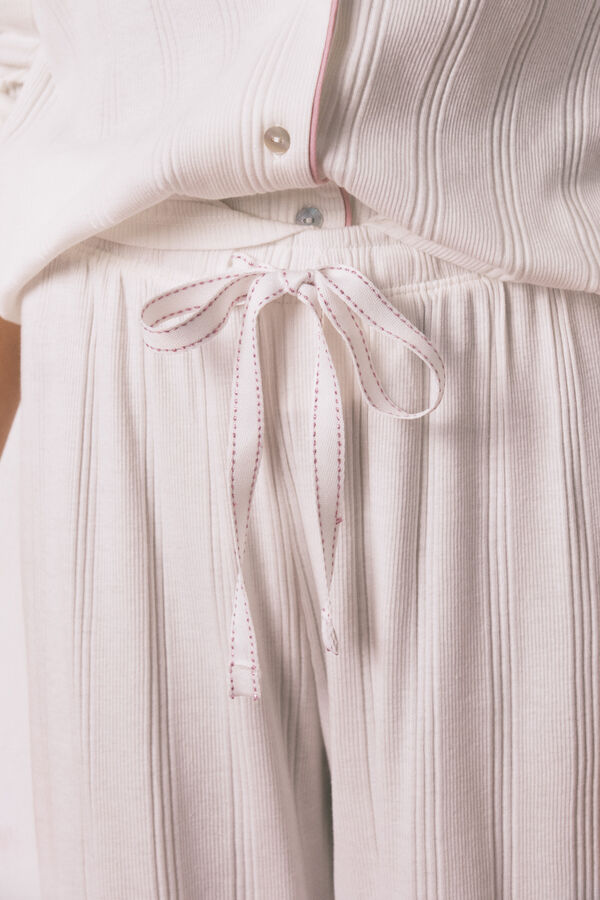 Women'secret Pijama camisera de rayas blancas marfil