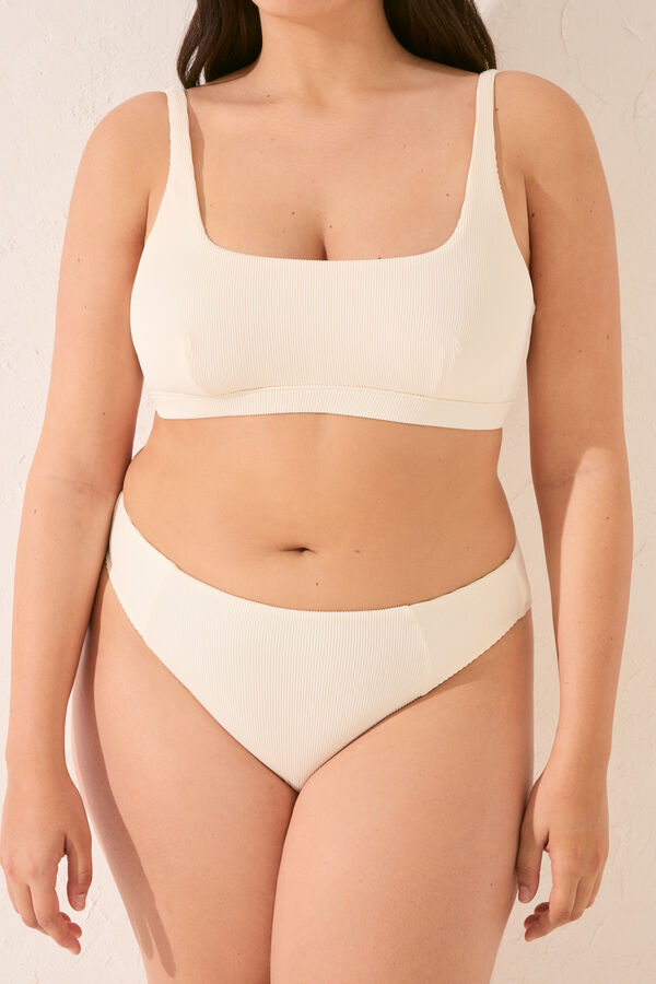 Womensecret Panty de bikini ancha de canalé crema marfil