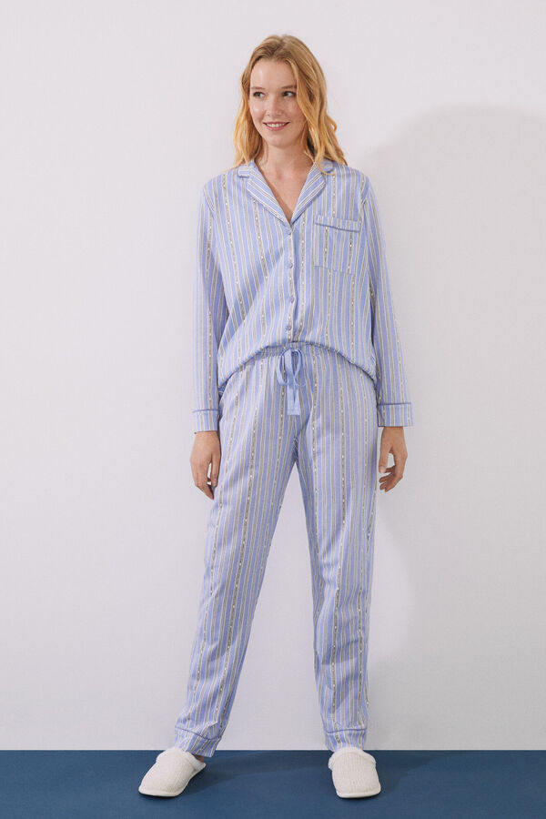Womensecret Pijama camisera 100% algodón rayas azules estampado