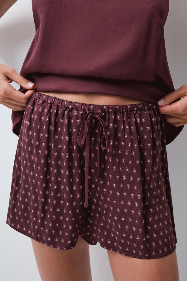 Women'secret Pijama corta de tirantes de encaje granate p&uacute;rpura