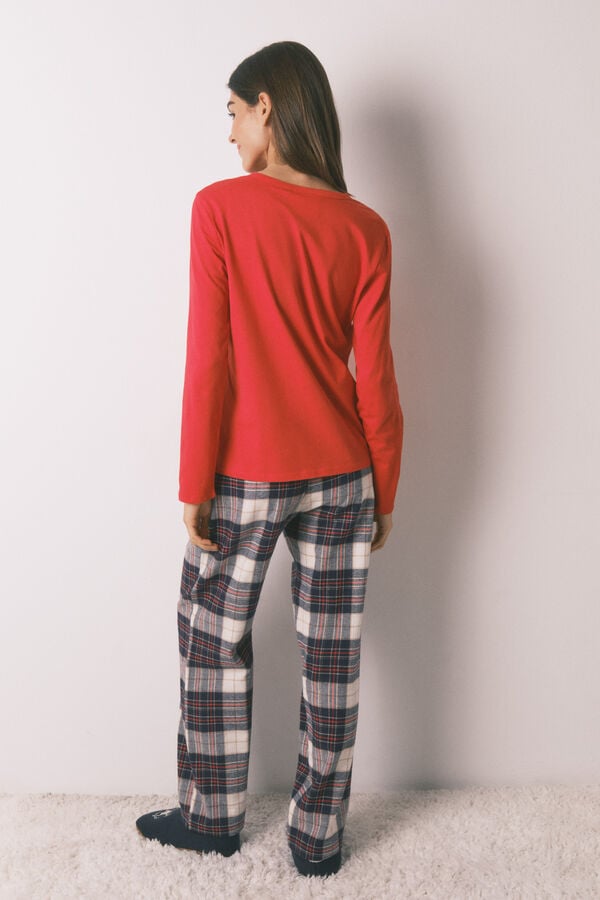 Women'secret Pijama larga 100% algod&oacute;n estampado cuadros "Hogwarts" rojo