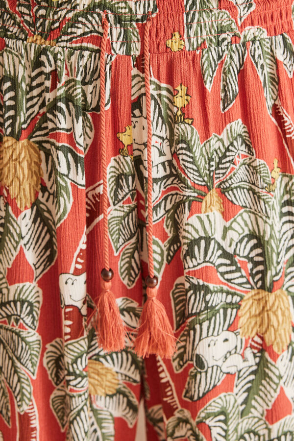 Womensecret Pantalón largo fluido tropical Snoopy estampado
