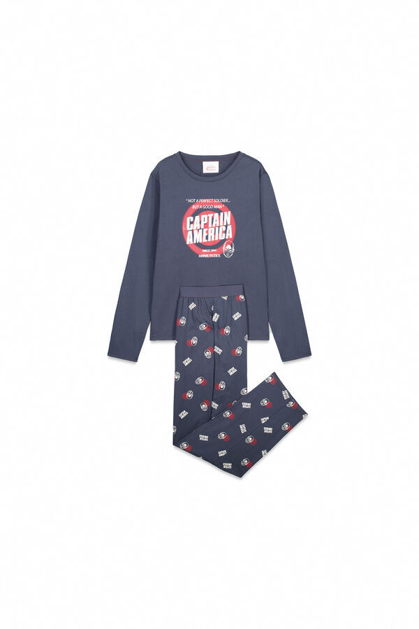Women'secret Pijama larga de algod&oacute;n Capit&aacute;n Am&eacute;rica gris