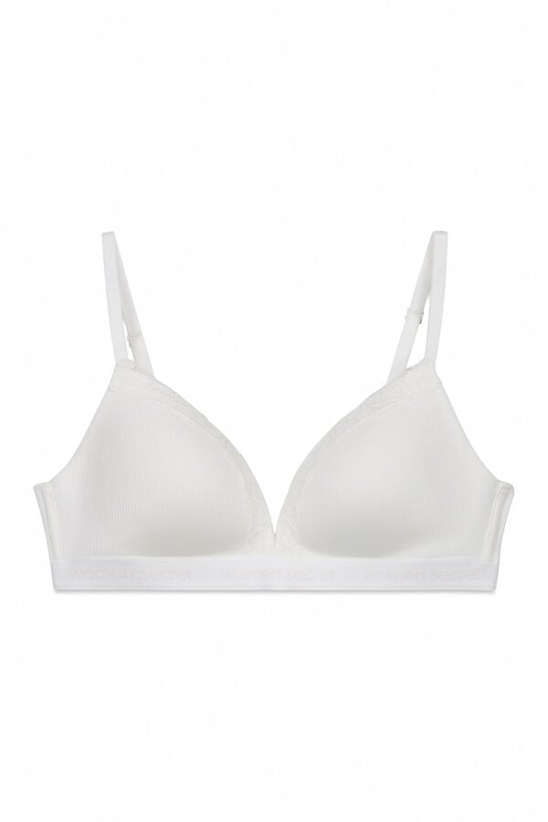 Women'secret Brasier triangular de algod&oacute;n acanalado blanco CHARMING marfil
