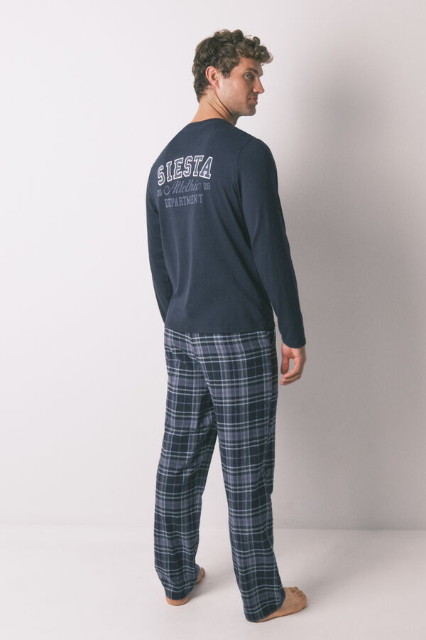 Women'secret Pijama larga de hombre, 100% algodón, cuadros gris