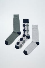 Women'secret Pack 3 calcetines lisos rombos gris estampado