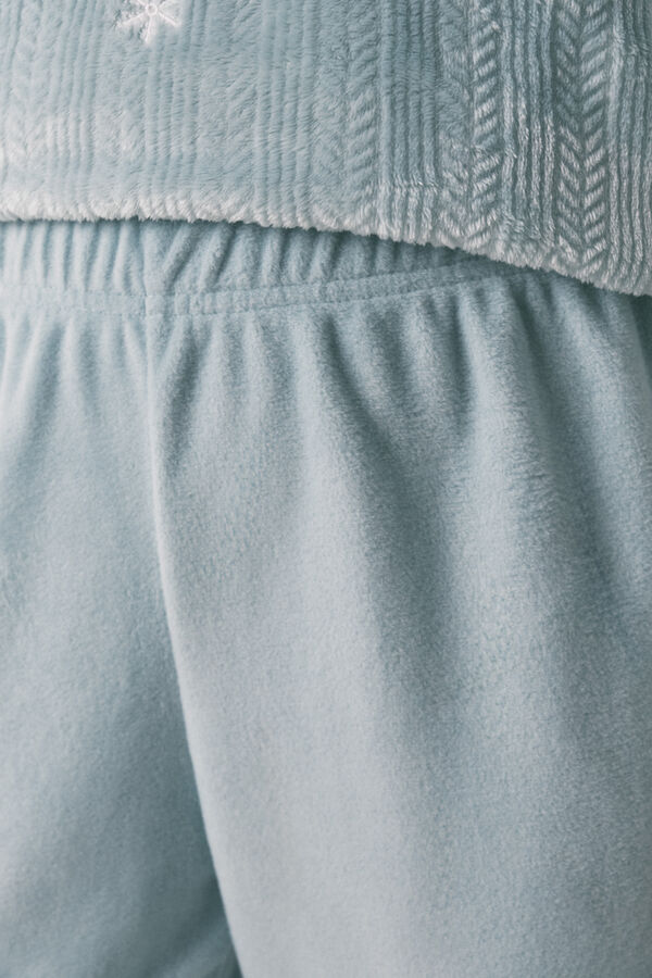 Women'secret Pijama larga de terciopelo azul texturizado azul