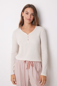 Womensecret Playera de cuello redondo con botones y manga larga marfil marfil