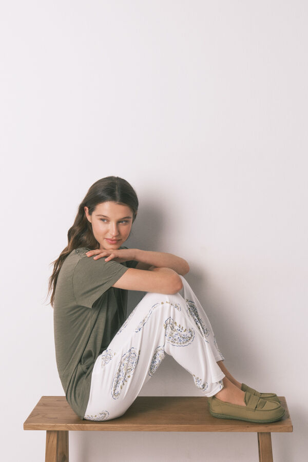 Women'secret Playera de manga corta con frunce de algod&oacute;n verde kaki