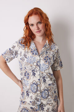 Womensecret Pijama camisera capri 100% algodón flores azul