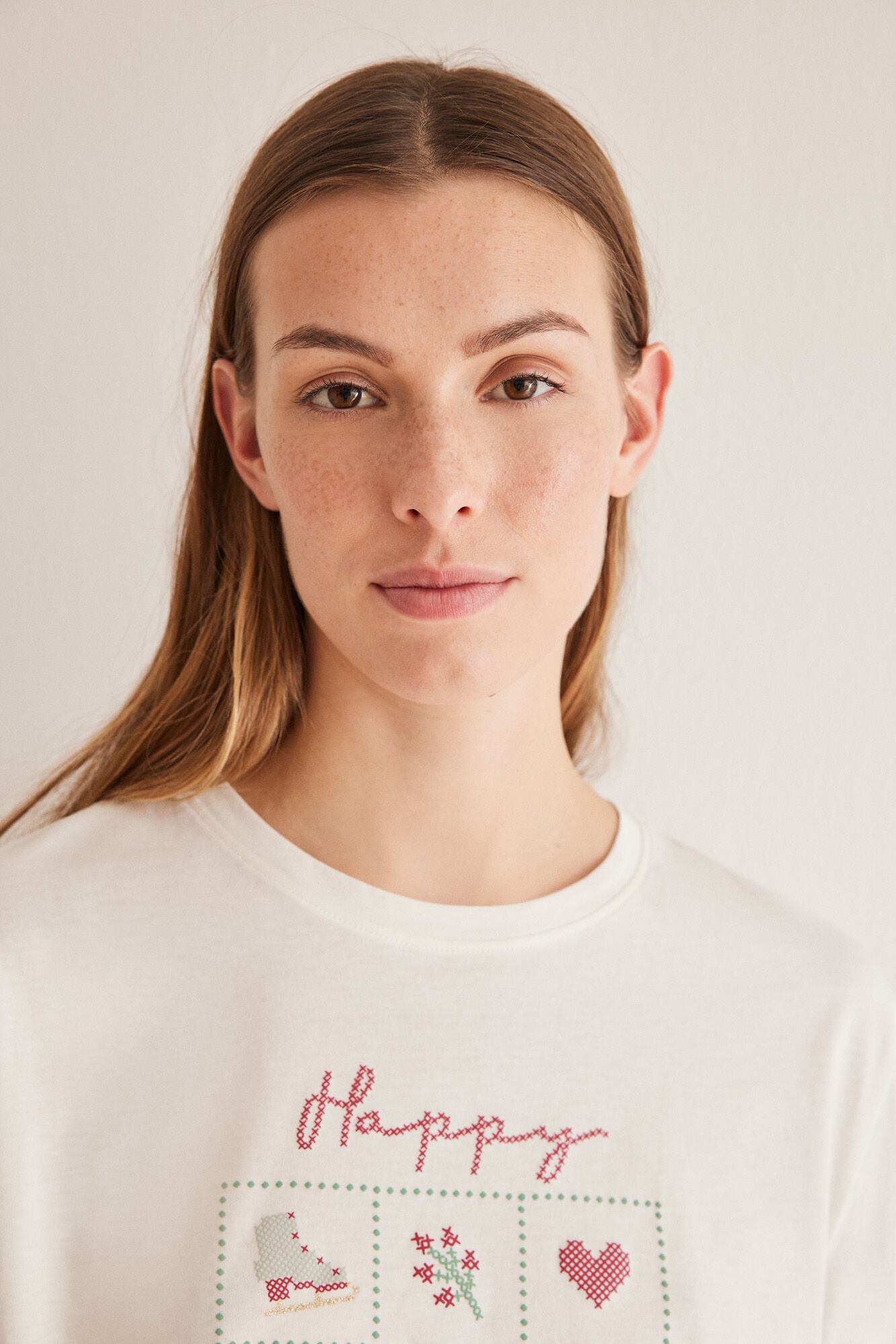 Camiseta manga larga beige best sale