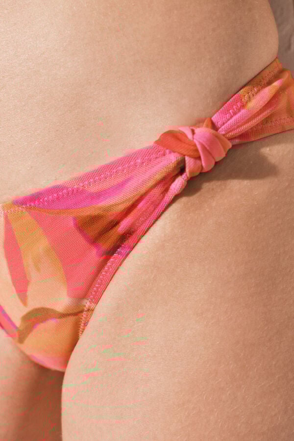 Women'secret Panty de bikini cl&aacute;sica de malla con estampado maxi floral estampado