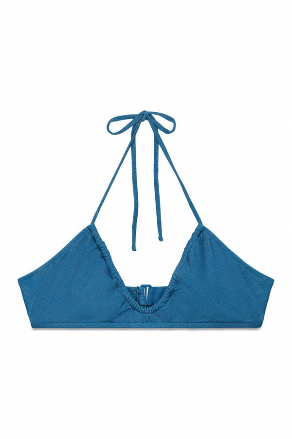 Women'secret Top bikini fruncido azul brillo azul