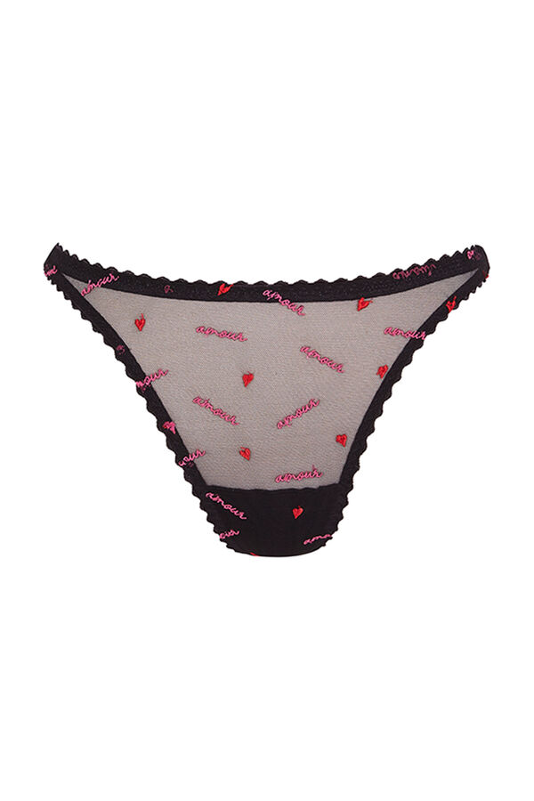 Womensecret Tanga clásica tul negro bordado negro
