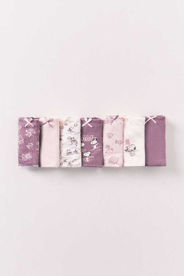 Women'secret Paquete de 7 panties brasile&ntilde;as estampadas de Snoopy de algod&oacute;n estampado