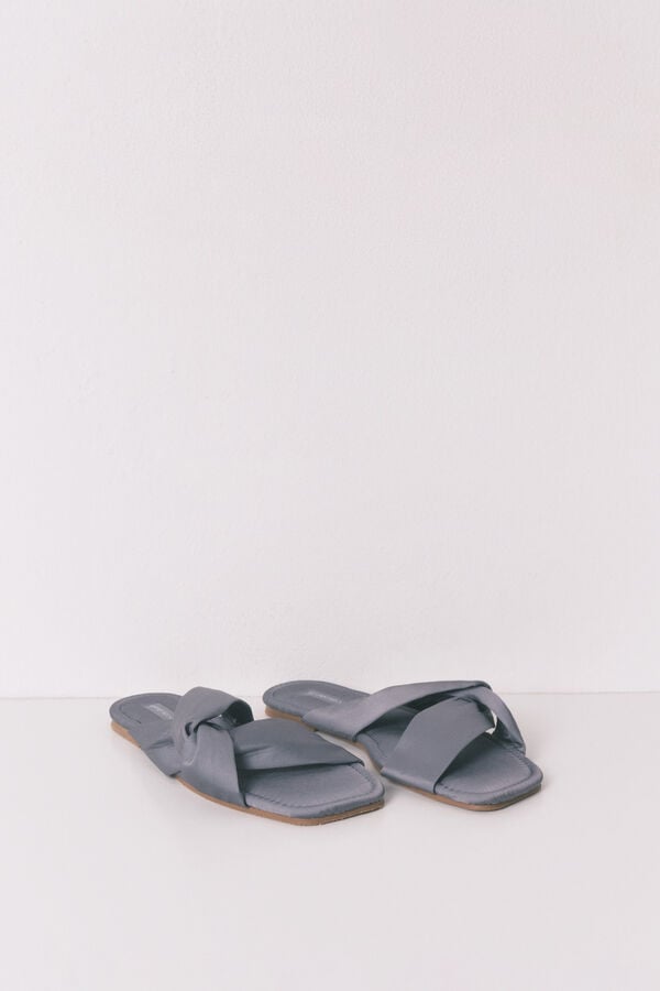 Women'secret Sandalias planas satén azul grisáceo gris