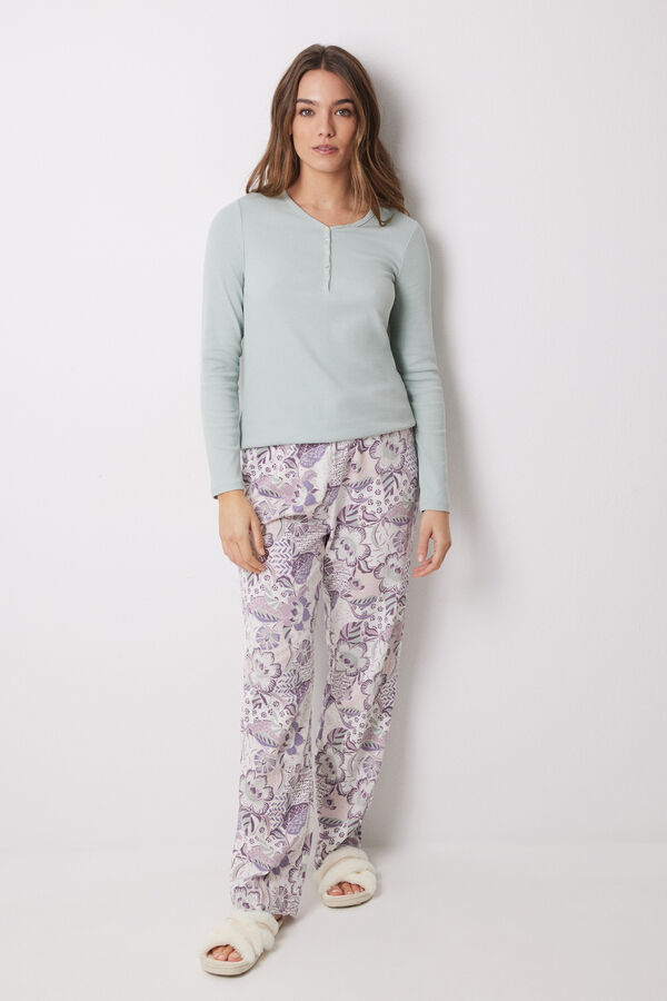 Womensecret Pantalón largo 100% algodón flores morado/lila