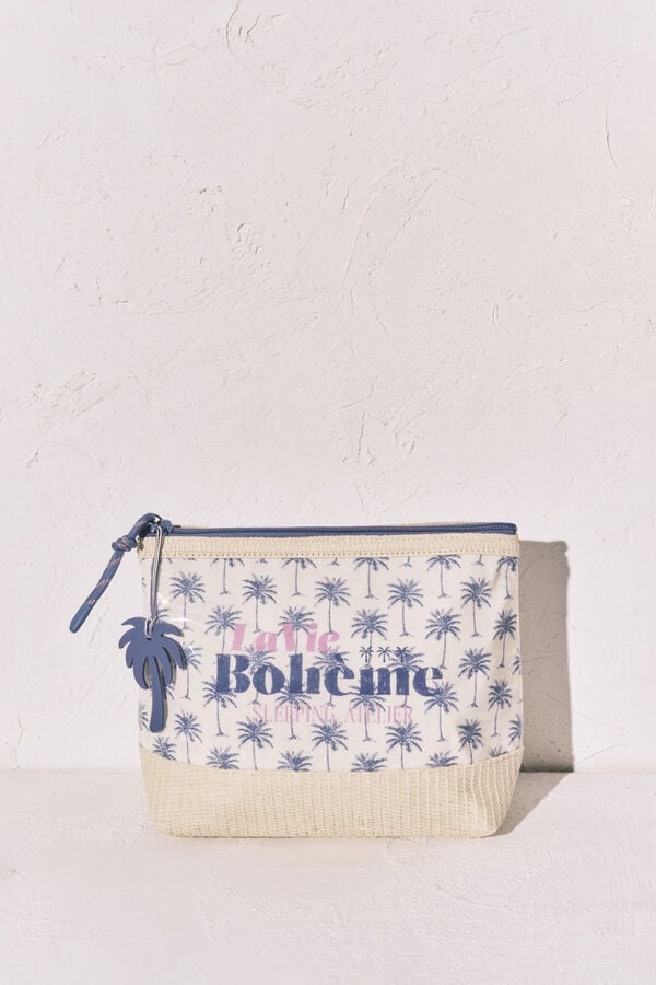 Women'secret Neceser mediano de rafia con palmeras azul