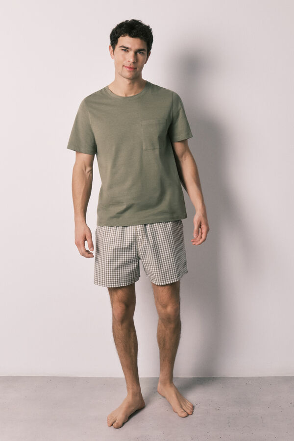 Women'secret Pijama corta de hombre de algod&oacute;n a cuadros kaki