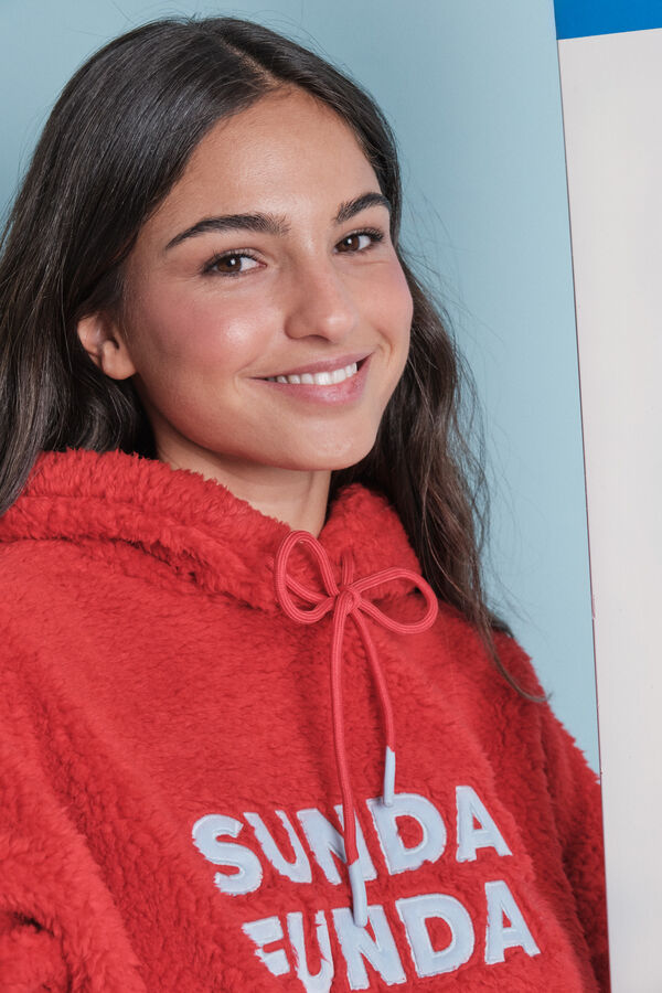 HI&BYE Sudadera roja suave de borrego con logo rojo