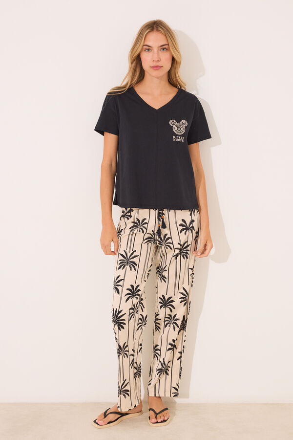 Womensecret Pijama 100% algodón con estampado de Mickey Mouse negro
