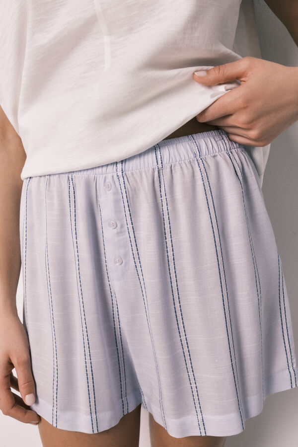 Women'secret Pijama corta de algod&oacute;n y viscosa a rayas marfil