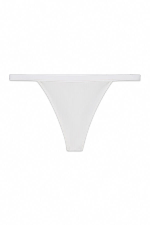 Women'secret Tanga de tiras de algod&oacute;n acanalado blanca marfil