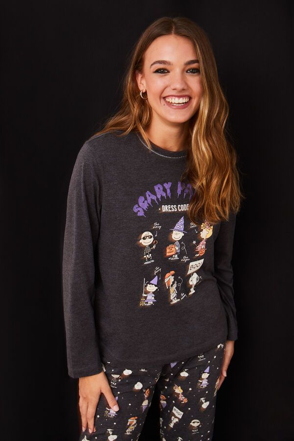 Womensecret Pijama algodón negro Snoopy Halloween gris