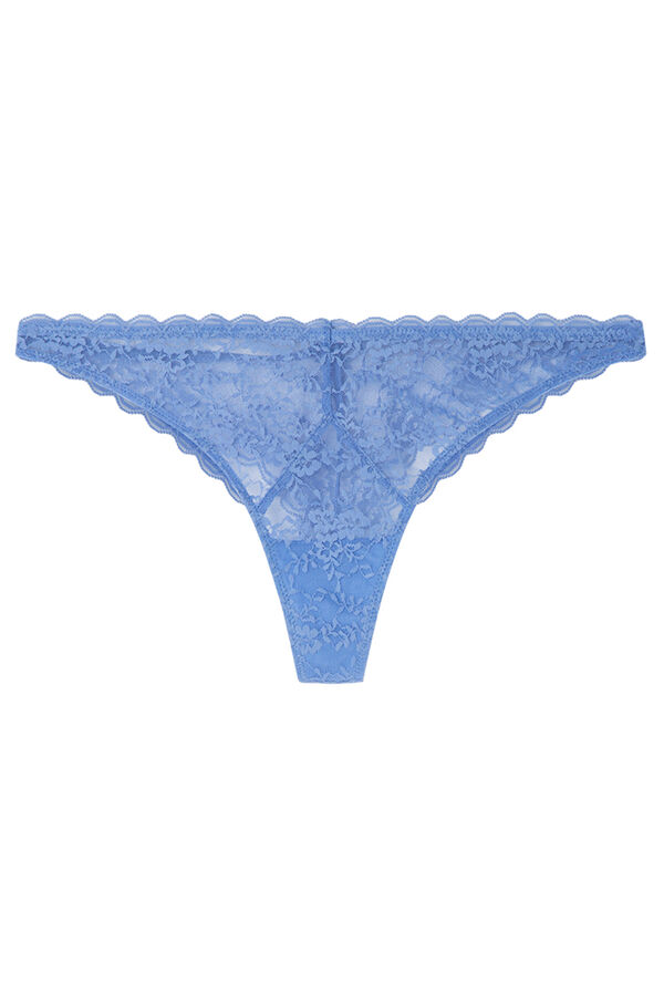 Womensecret Tanga de encaje azul azul