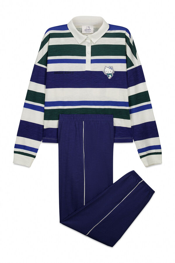 Women'secret Pijama larga Hello Kitty polo de algod&oacute;n a rayas estampado