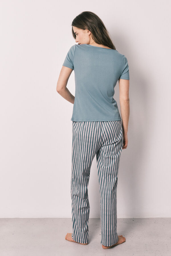 Women'secret Pijama estampada de rayas verde azul