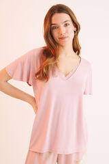 Womensecret Pijama rosa manga corta pantalón capri rosa