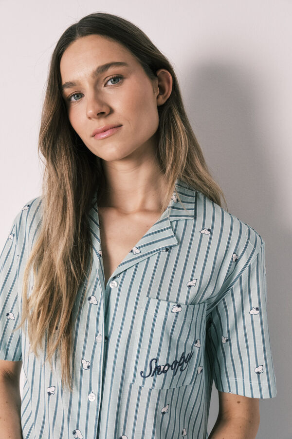 Women'secret Pijama camisera Snoopy de algod&oacute;n verde estampado