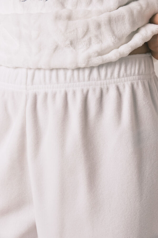 Women'secret Pijama larga de forro polar blanco suave. marfil