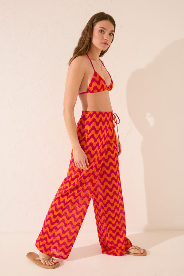 Womensecret Pantalón largo de malla con estampado de ondas rosas rosa