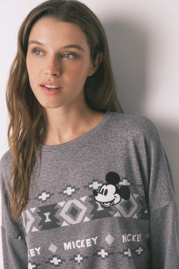 Women'secret Pijama larga de tejido suave de Mickey gris