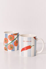 Women'secret Pack 2 tazas estampado de rayas, chiles y tomates marfil