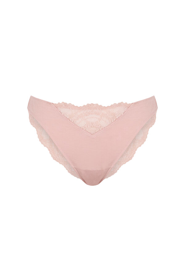 Womensecret Panty clásica de encaje rosa con cintura en V rosa