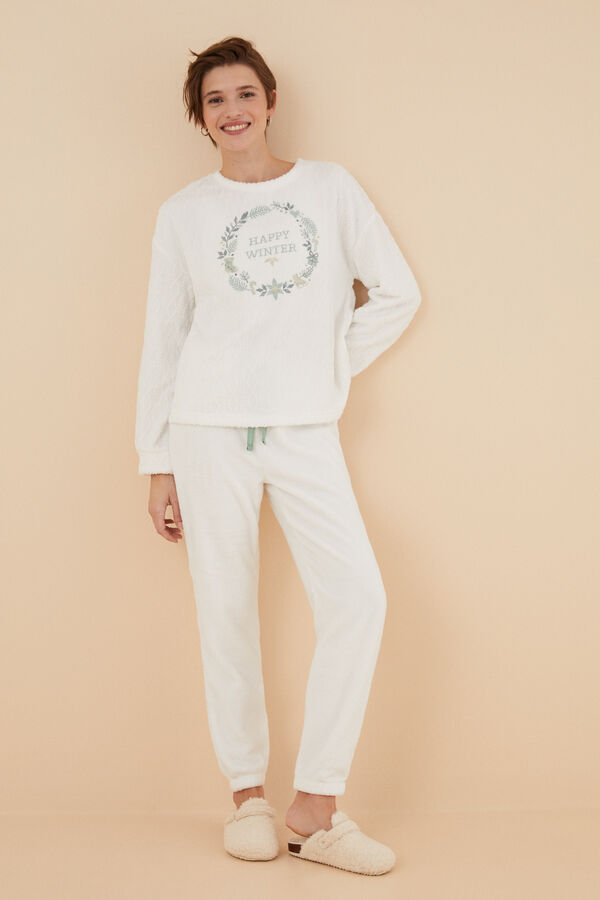Womensecret Pijama polar blanca marfil