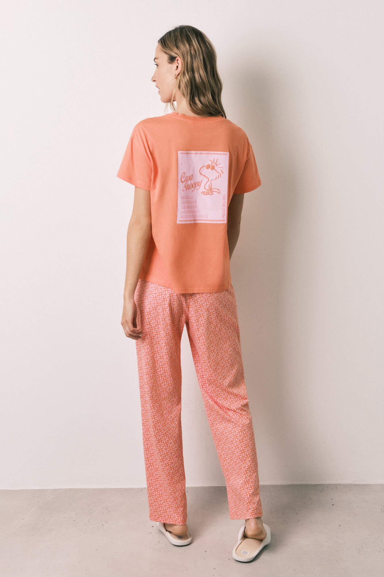 Women'secret Pijama larga de algod&oacute;n naranja Woodstock