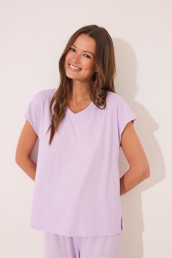 Womensecret Pijama Capri de viscosa acanalada morado/lila
