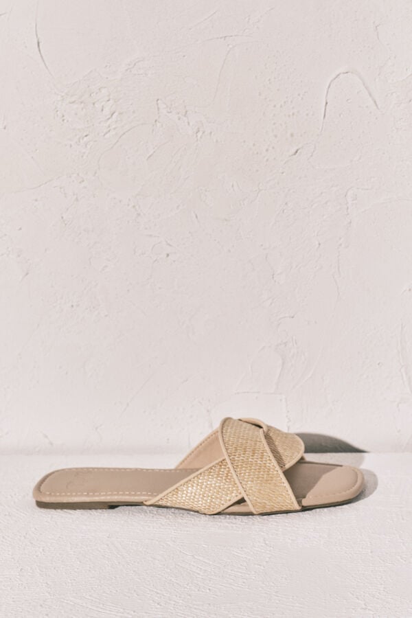 Women'secret Sandalias de pala de rafia beige caf&eacute;