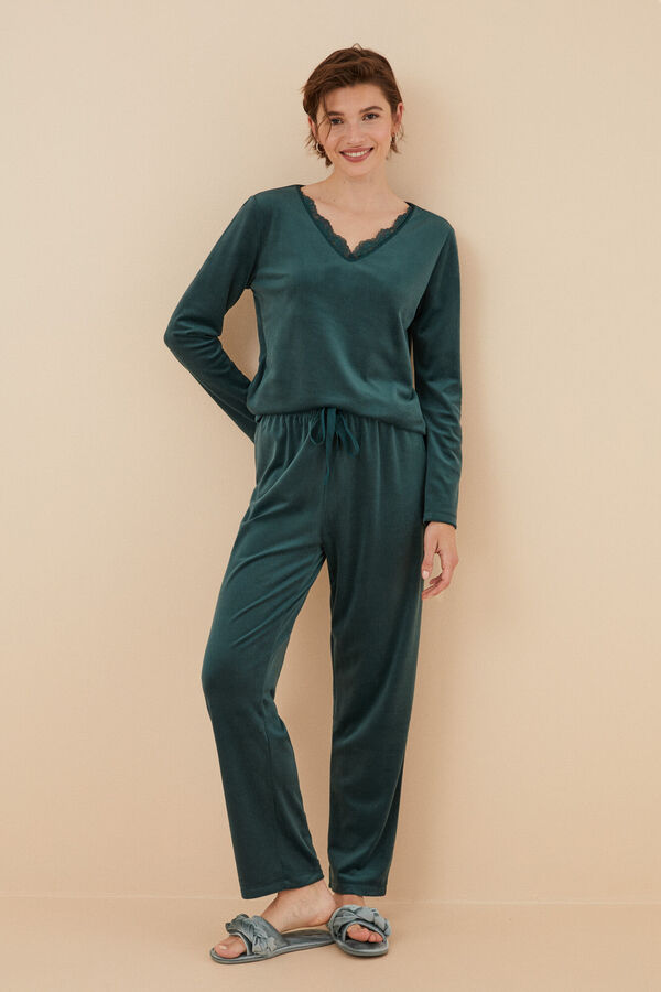 Womensecret Pijama terciopelo elástico verde verde