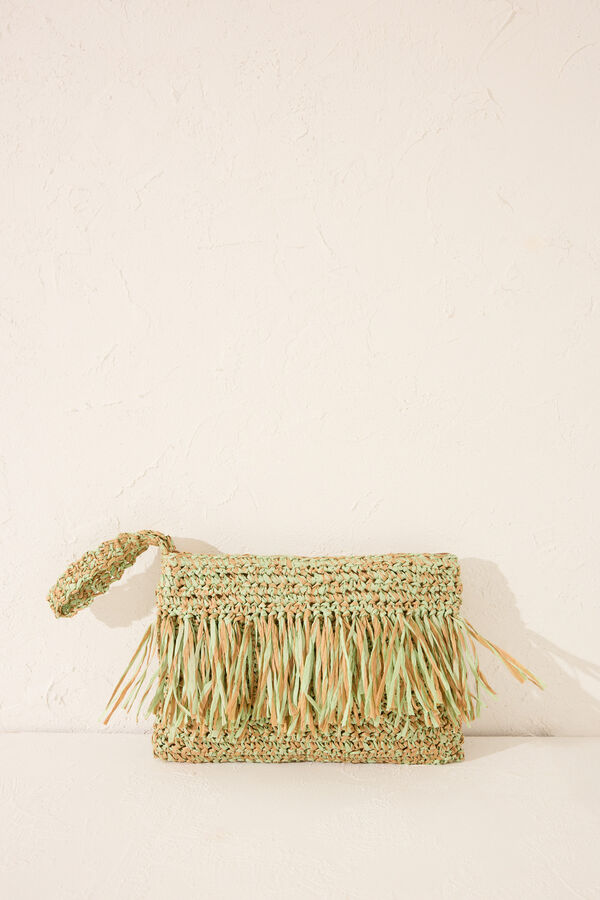 Womensecret Bolsa pequeño de rafia , bolsa con flecos verde