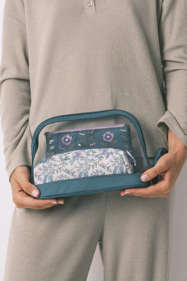 Women'secret Pack de 3 neceseres estampados en color verde estampado